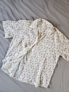 Carroll Reed Vintage Floral Button-Up Shirt Pink Blue Ditsy Floral - Size Large